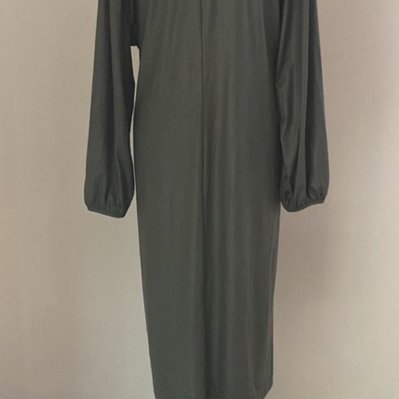 Prologue twist-front stretchy shiny dress olive green sz S - Picture 8 of 8